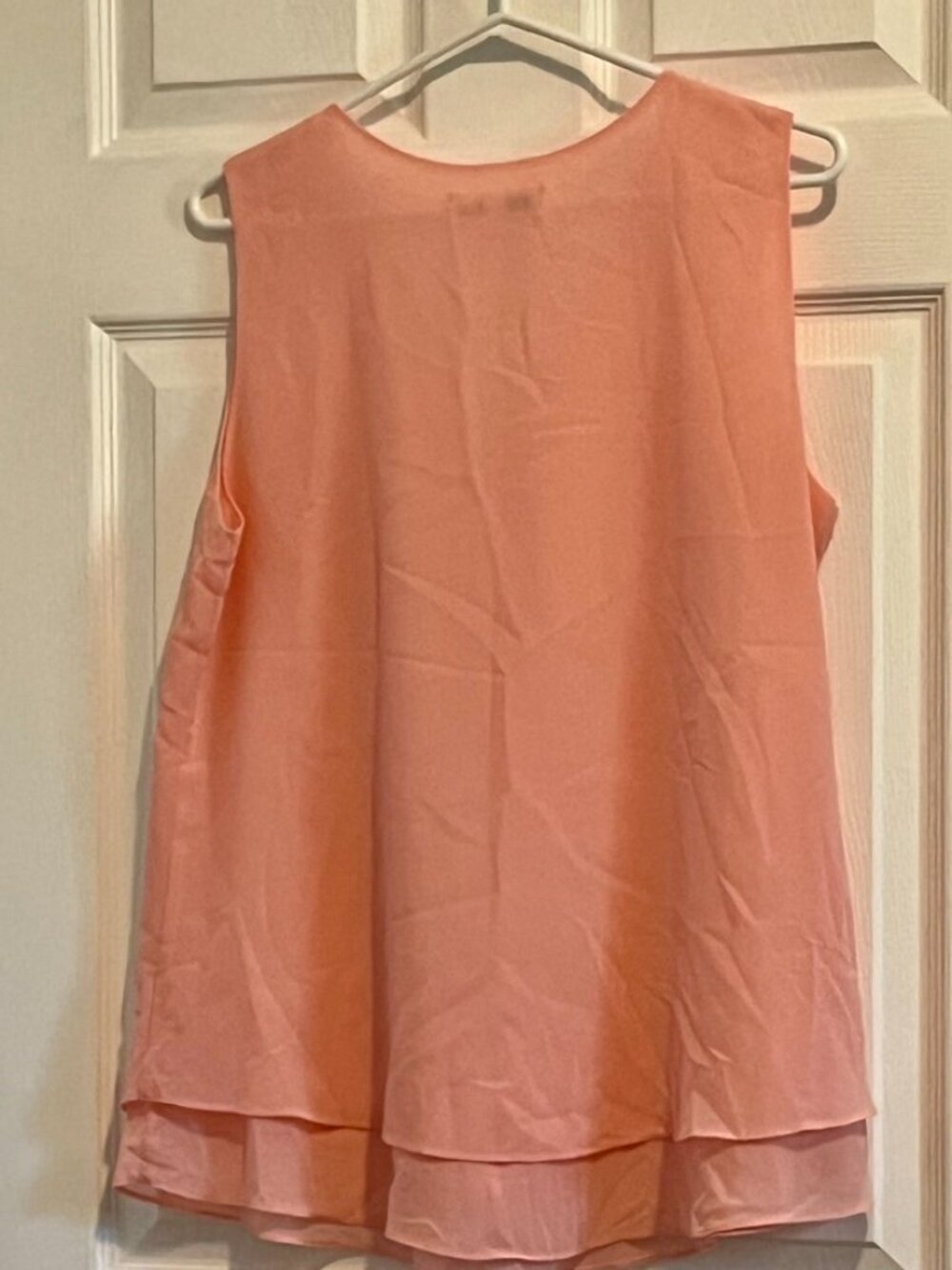 Light weight flowy peach sleeveless blouse with front ruffle - Picture 2 of 3